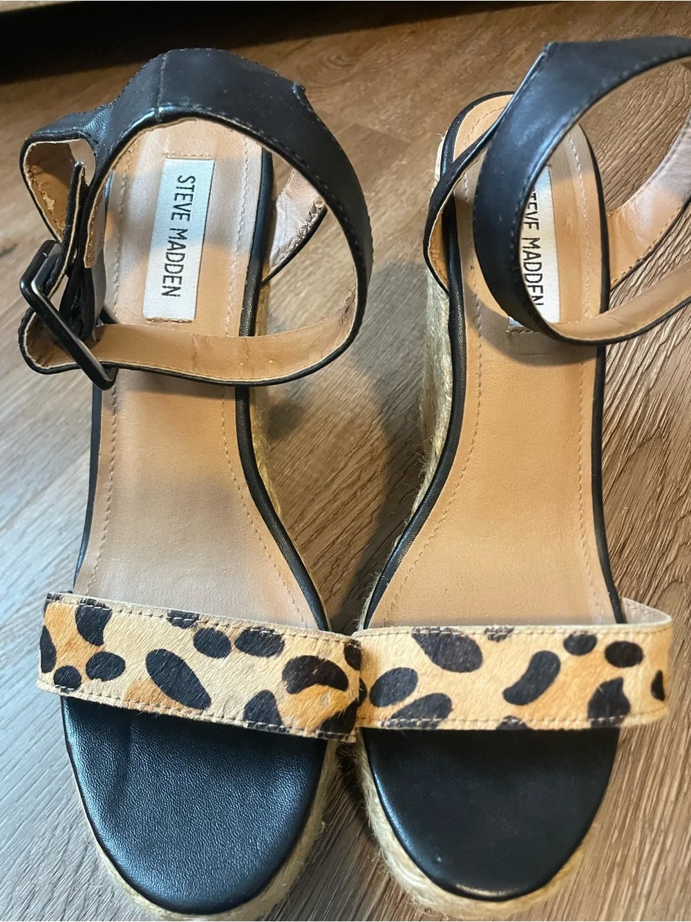 Steve Madden Black & Leopard Espadrille Platform Wedges